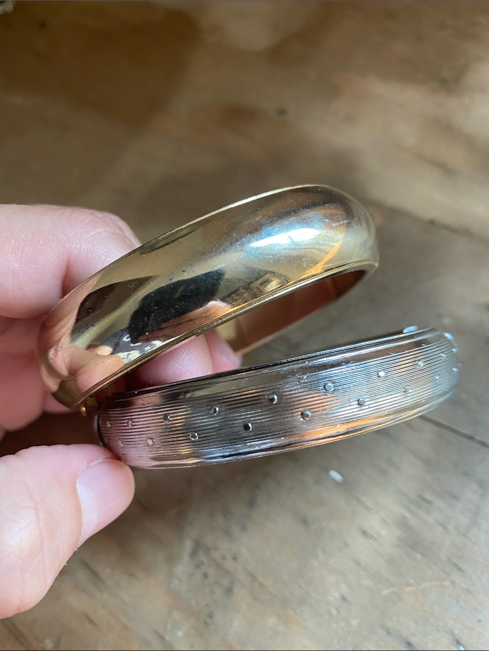Vintage Pair of Gold Tone and Silver Tone Bangle Stacking Bracelets